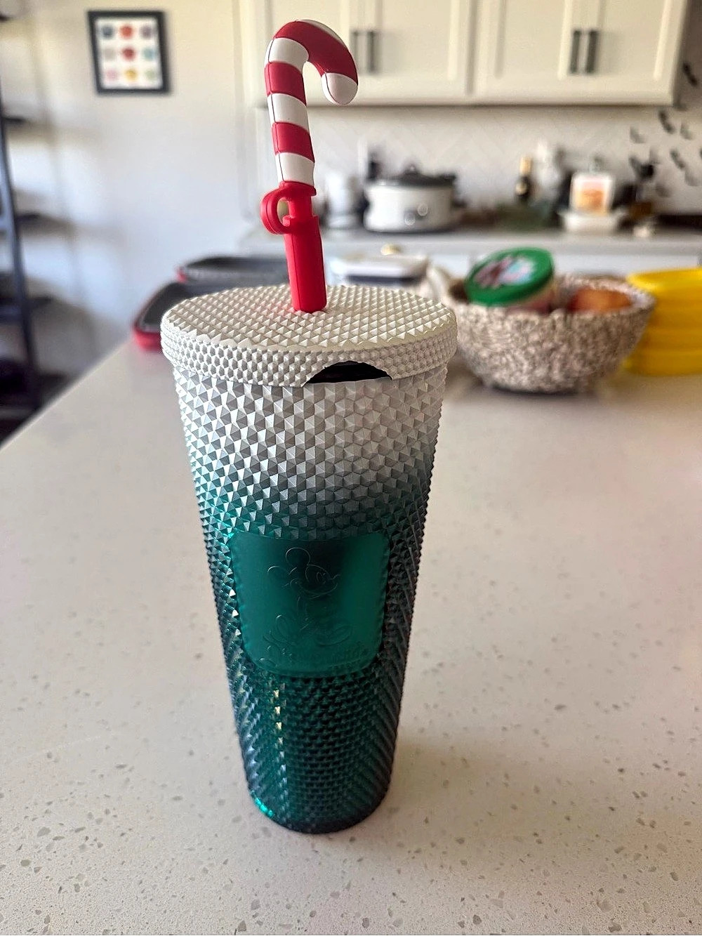 Starbucks Disneyland Holiday Ombre Studded Cold Cup Tumbler Green & Silver